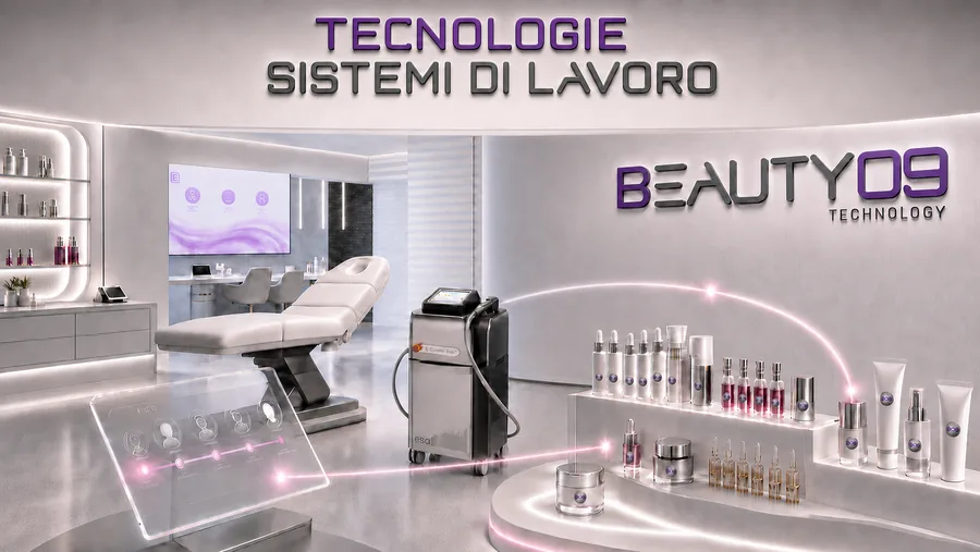 Tecnologie e sistemi di lavoro Beauty09: cabina con laser e prodotti